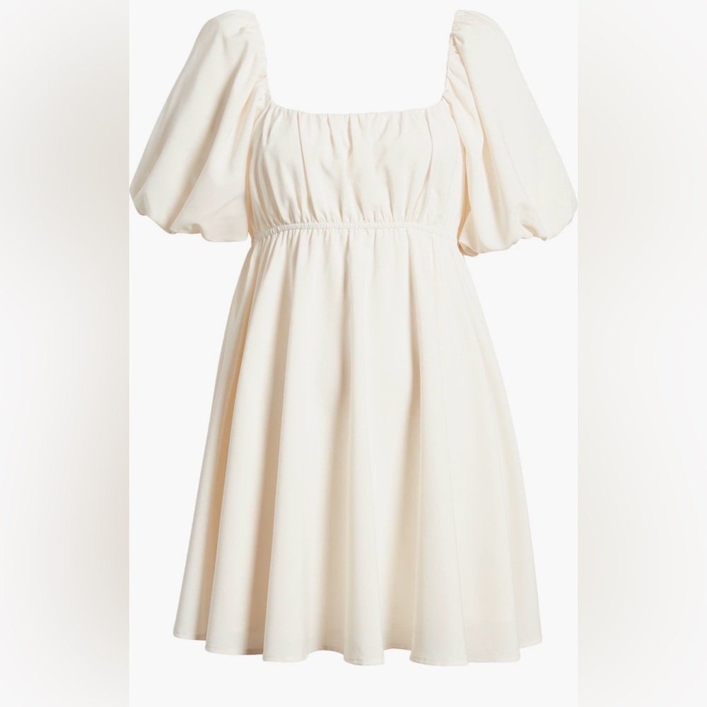All in Favor Puff Sleeve Babydoll Minidress in Cream NWT - Picture 4 of 11